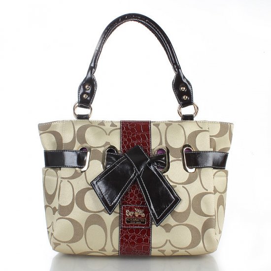 Coach Poppy Bowknot Signature Medium Apricot Totes FDF - Click Image to Close